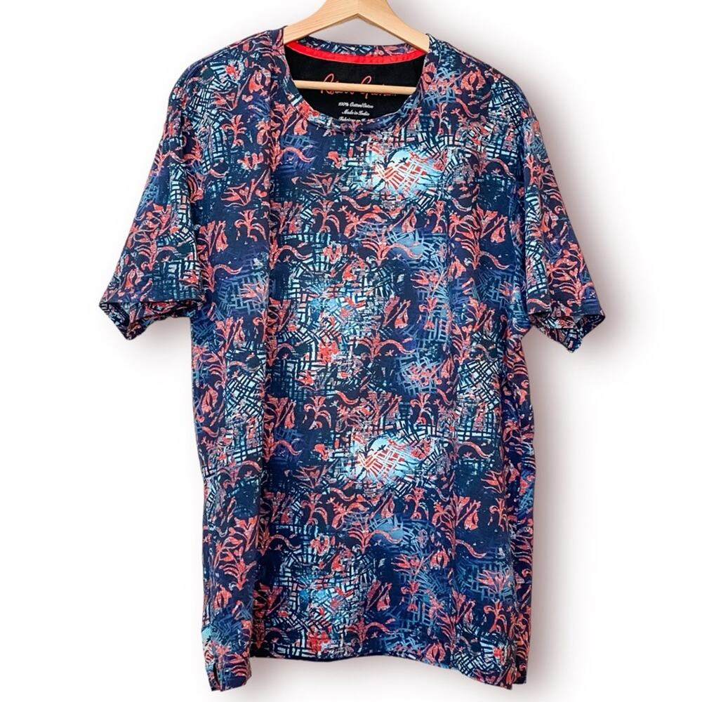 ROBERT GRAHAM Men's Abstract Graphic Print T-Shirt Tropical Vines Size 2XL